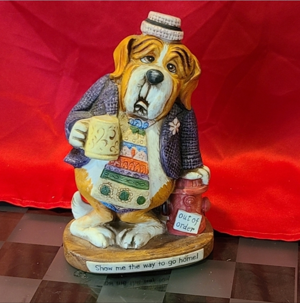 Charming Dog Figurine with Mug and Fire Hydrant
